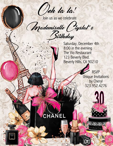 chanel inspired birthday invitations